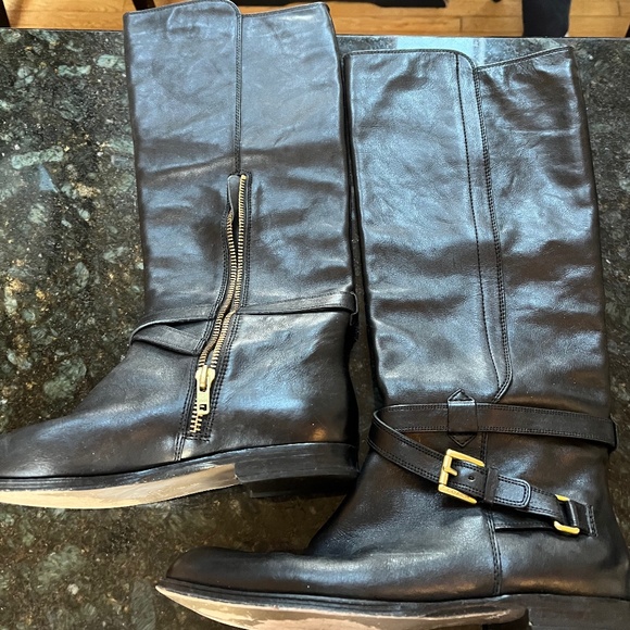 Woman's black leather Coach boots. - Picture 1 of 4